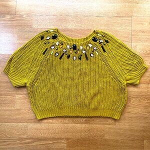 H&M mustard knit sweater with rhinestone embellishment (S)